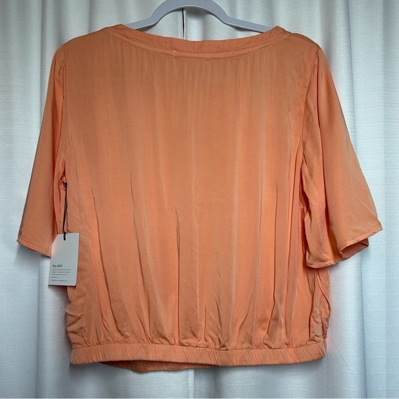 New Bella Dahl Blouson Top Women's Large Peach Flutter Sleeve Soft Ecovera - Picture 3 of 11